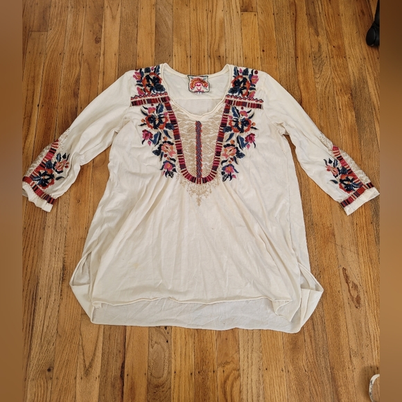 Johnny Was Embroidered Pullover Long-Sleeve Tunic Top 3/4 Sleeve Size M - Picture 1 of 10